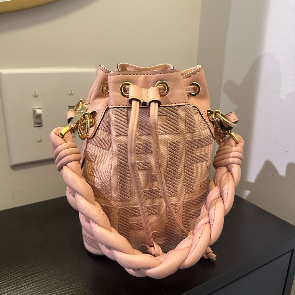 Authentic Fendi Mon Tresor Mini Bucket Bag w/ Braided Leather Strap - Pink